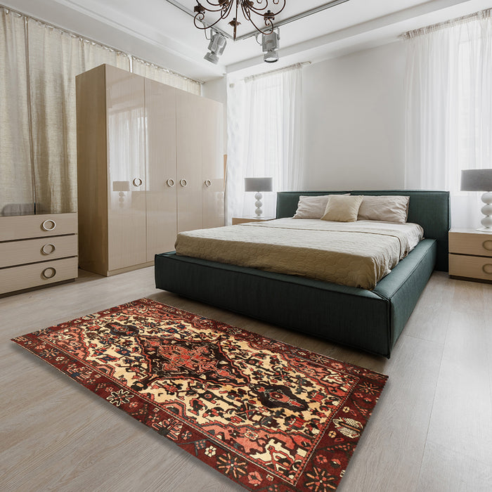 Traditional Bronze Brown Persian Rug in a Bedroom, tr2550