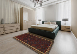 Traditional Dark Brown Persian Rug in a Bedroom, tr2551