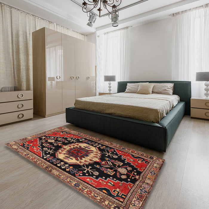 Traditional Orange Brown Medallion Rug in a Bedroom, tr2554