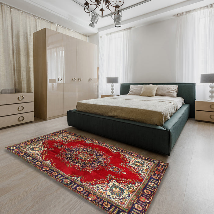 Machine Washable Traditional Dark Gold Brown Rug in a Bedroom, wshtr2557