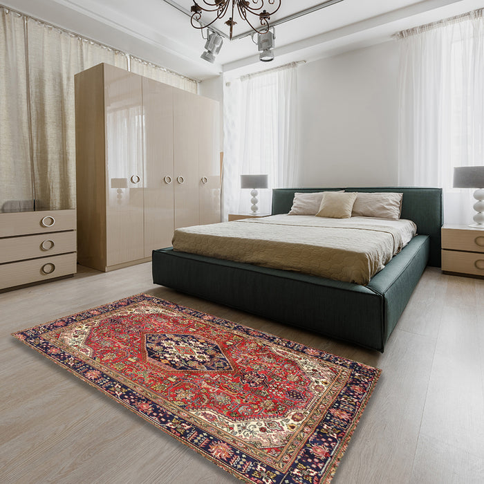 Traditional Saffron Red Medallion Rug in a Bedroom, tr2560