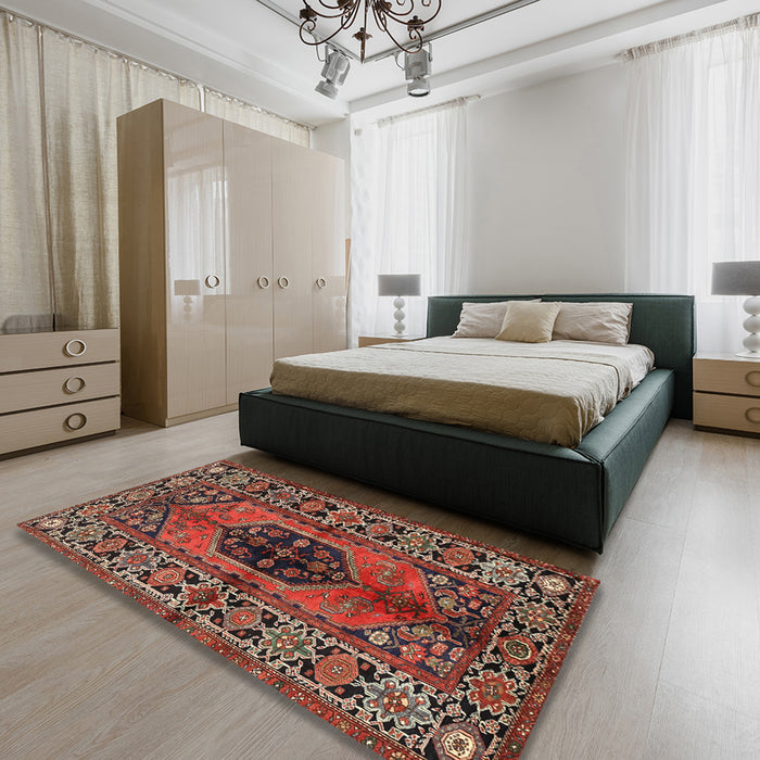 Machine Washable Traditional Saffron Red Rug in a Bedroom, wshtr2562
