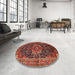 Round Traditional Gold Brown Medallion Rug in a Office, tr2563