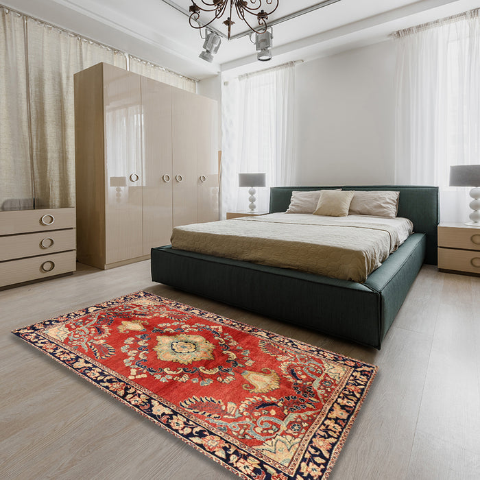 Traditional Sand Brown Persian Rug in a Bedroom, tr2565