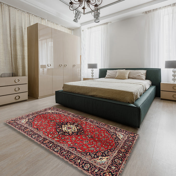 Traditional Orange Salmon Pink Persian Rug in a Bedroom, tr2566