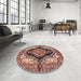 Round Traditional Saffron Red Medallion Rug in a Office, tr2567