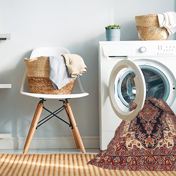 Machine Washable Traditional Saffron Red Rug in a Washing Machine, wshtr2567