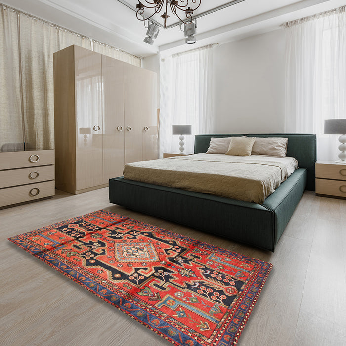 Traditional Orange Salmon Pink Persian Rug in a Bedroom, tr2568