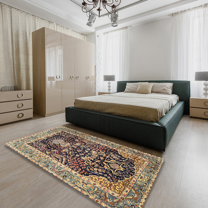 Machine Washable Traditional Dark Brown Rug in a Bedroom, wshtr2569