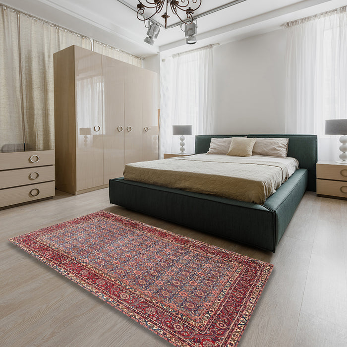 Traditional Brown Red Persian Rug in a Bedroom, tr256