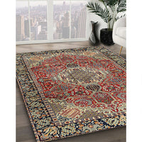 Traditional Dark Khaki Green Medallion Rug, tr2570