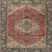 Square Traditional Dark Khaki Green Medallion Rug, tr2570