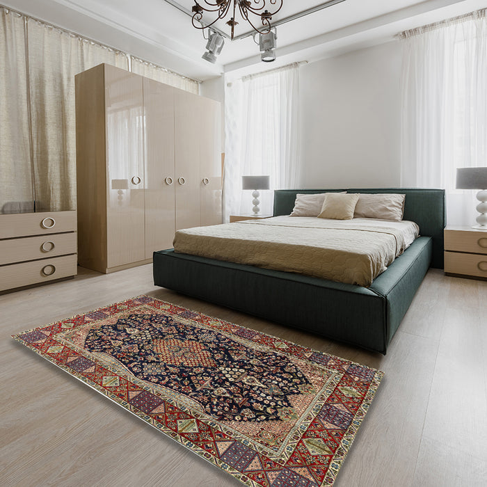 Machine Washable Traditional Brown Rug in a Bedroom, wshtr2577