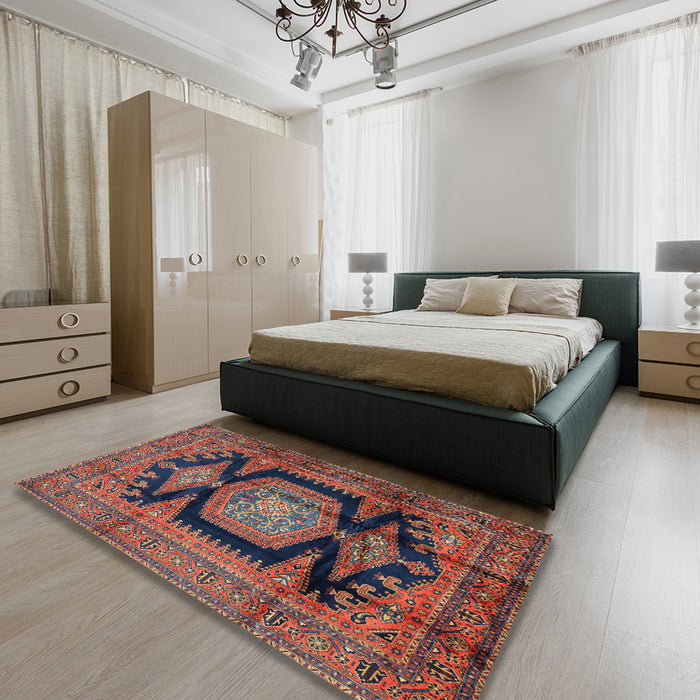 Traditional Saffron Red Persian Rug in a Bedroom, tr2578