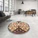 Round Traditional Dark Sienna Brown Persian Rug in a Office, tr2579