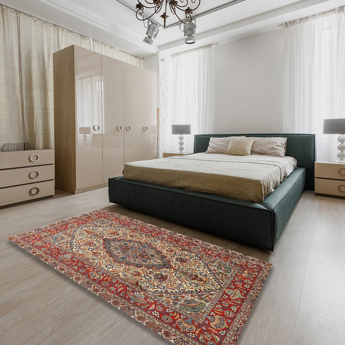 Traditional Brown Red Medallion Rug in a Bedroom, tr257