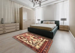 Traditional Saffron Red Animal Rug in a Bedroom, tr2580