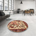 Round Machine Washable Traditional Saffron Red Rug in a Office, wshtr2580