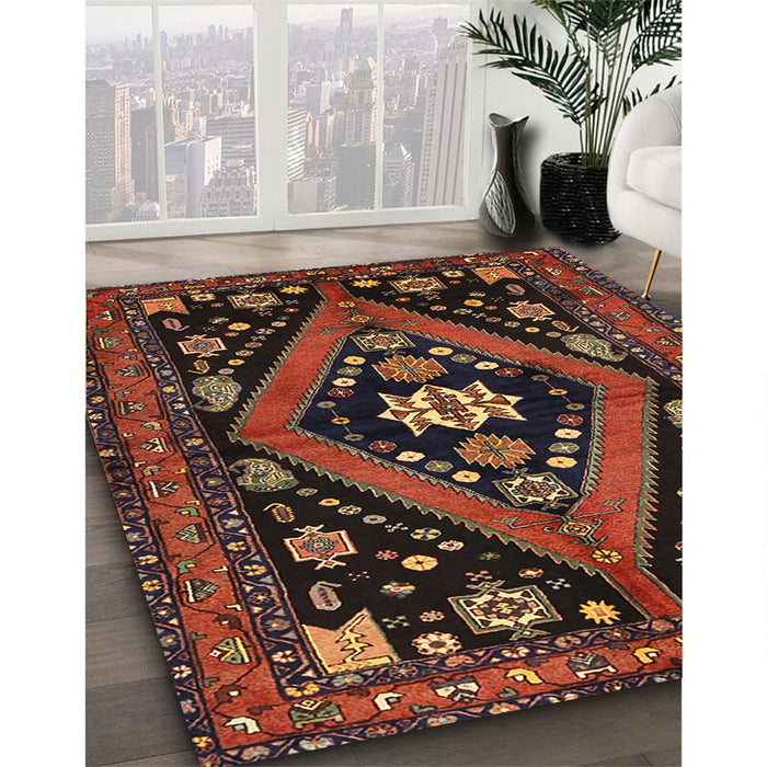 Traditional Sienna Brown Persian Rug in Family Room, tr2586
