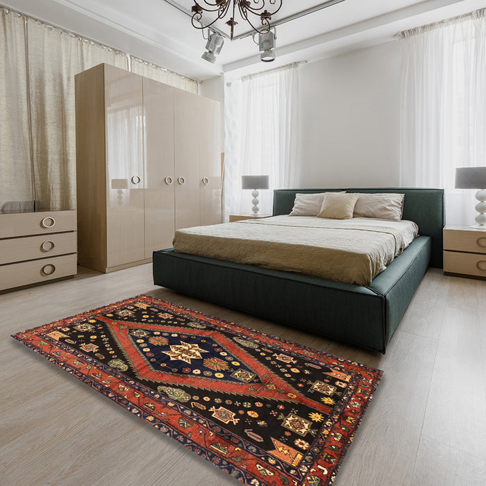 Traditional Sienna Brown Persian Rug in a Bedroom, tr2586