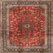 Round Machine Washable Traditional Tomato Red Rug, wshtr2589