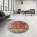 Round Machine Washable Traditional Tomato Red Rug in a Office, wshtr258