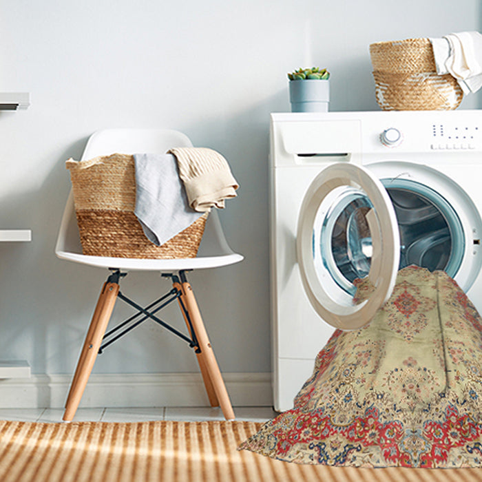 Machine Washable Traditional Brown Gold Rug in a Washing Machine, wshtr2590