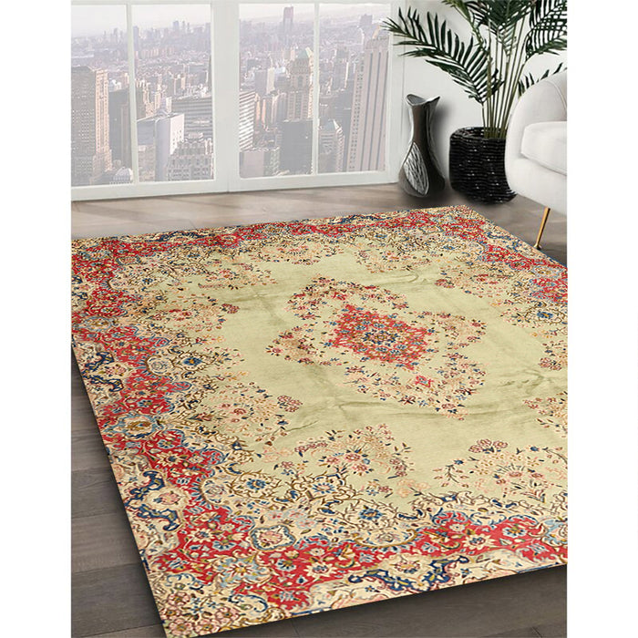 Machine Washable Traditional Brown Gold Rug in a Family Room, wshtr2590