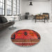 Round Traditional Red Persian Rug in a Office, tr2596