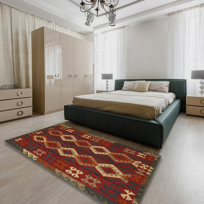 Machine Washable Traditional Red Brown Rug in a Bedroom, wshtr2597