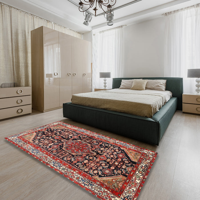 Machine Washable Traditional Saffron Red Rug in a Bedroom, wshtr259