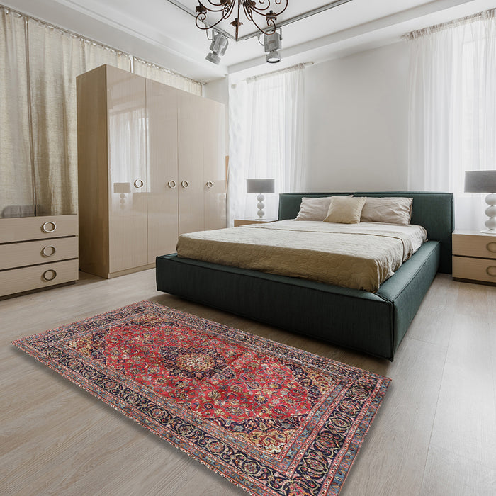 Machine Washable Traditional Saffron Red Rug in a Bedroom, wshtr2601
