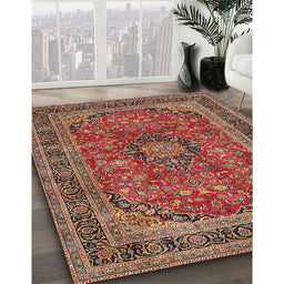 Traditional Fire Brick Red Medallion Rug in Family Room, tr2602