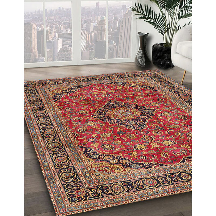 Traditional Fire Brick Red Medallion Rug in Family Room, tr2602