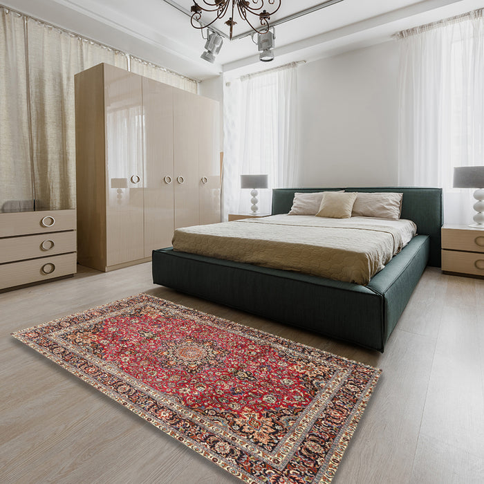 Traditional Camel Brown Persian Rug in a Bedroom, tr2604