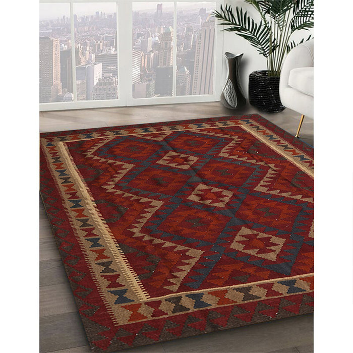 Traditional Dark Sienna Brown Persian Rug in Family Room, tr2605
