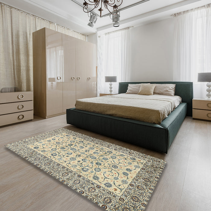 Machine Washable Traditional Khaki Gold Rug in a Bedroom, wshtr2608