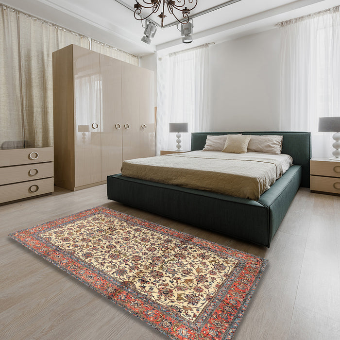 Traditional Chestnut Brown Persian Rug in a Bedroom, tr2609