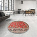 Round Machine Washable Traditional Red Rug in a Office, wshtr260