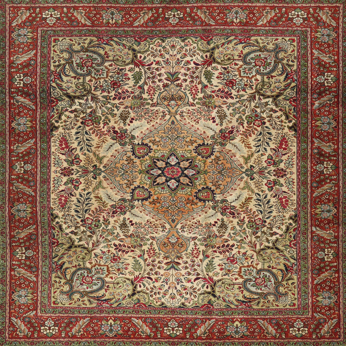 Round Machine Washable Traditional Saffron Red Rug, wshtr2613