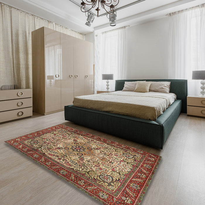 Machine Washable Traditional Saffron Red Rug in a Bedroom, wshtr2613