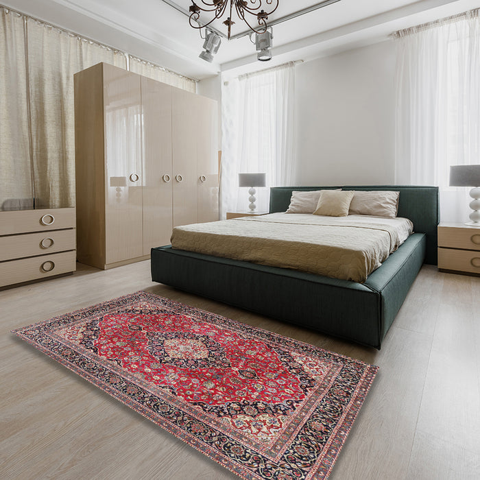 Machine Washable Traditional Camel Brown Rug in a Bedroom, wshtr2614