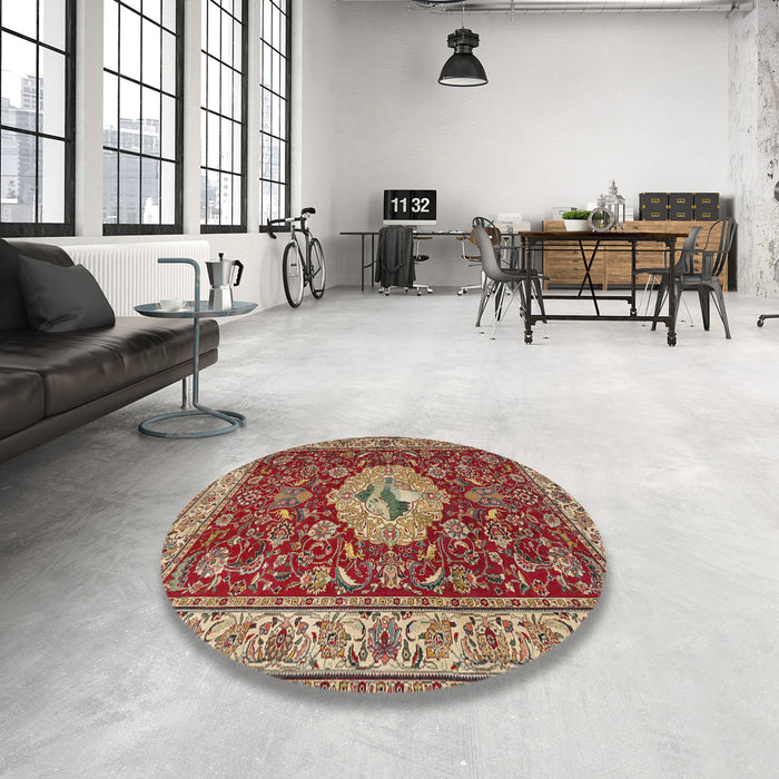 Round Traditional Red Persian Rug in a Office, tr2619