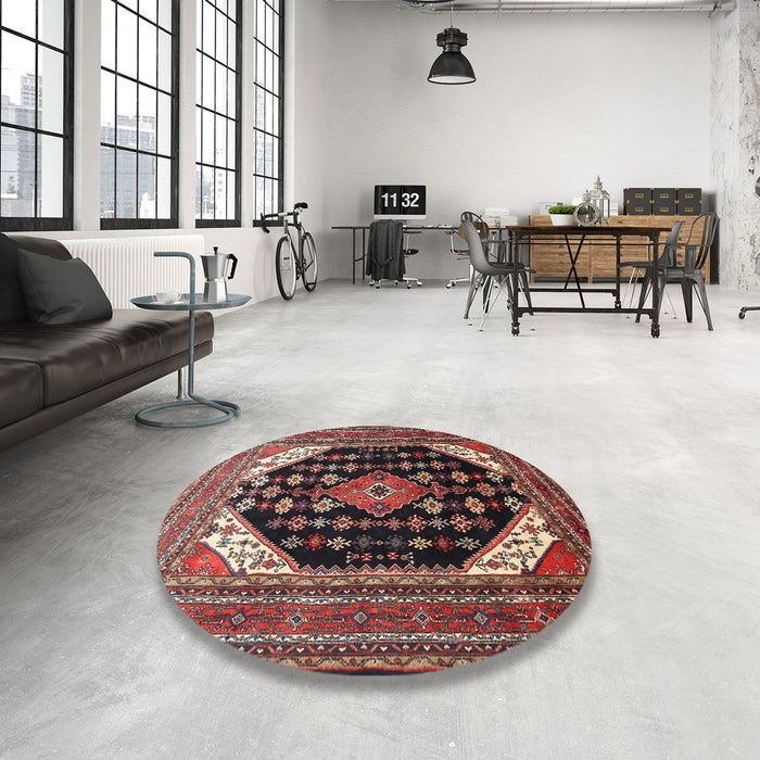 Round Traditional Orange Salmon Pink Medallion Rug in a Office, tr261