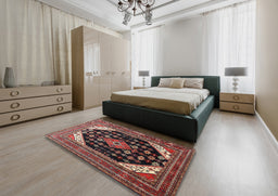 Traditional Orange Salmon Pink Medallion Rug in a Bedroom, tr261