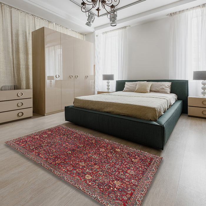 Machine Washable Traditional Dark Almond Brown Rug in a Bedroom, wshtr2623