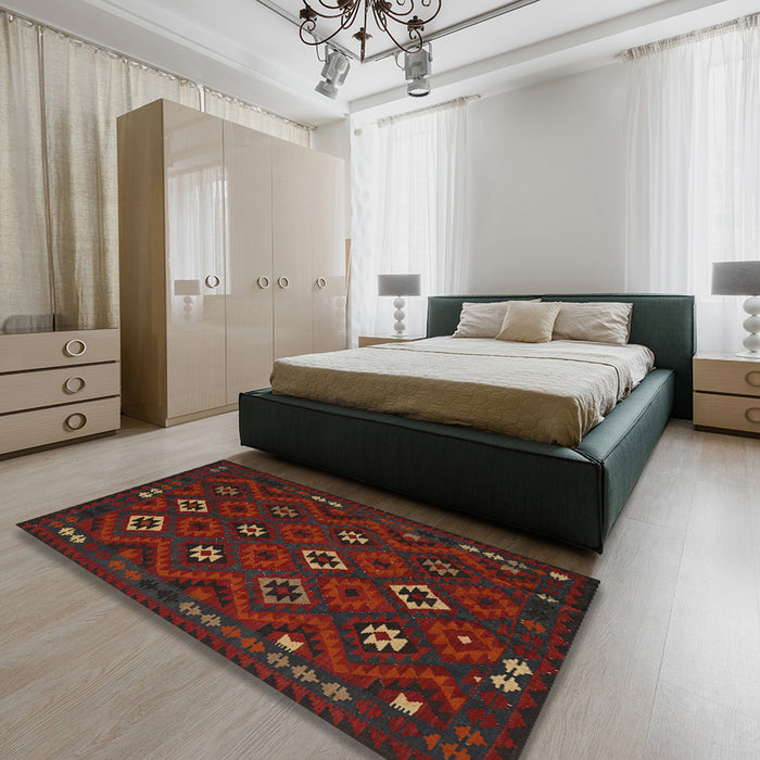 Machine Washable Traditional Dark Brown Rug in a Bedroom, wshtr2624