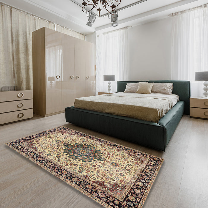 Machine Washable Traditional Sepia Brown Rug in a Bedroom, wshtr2625