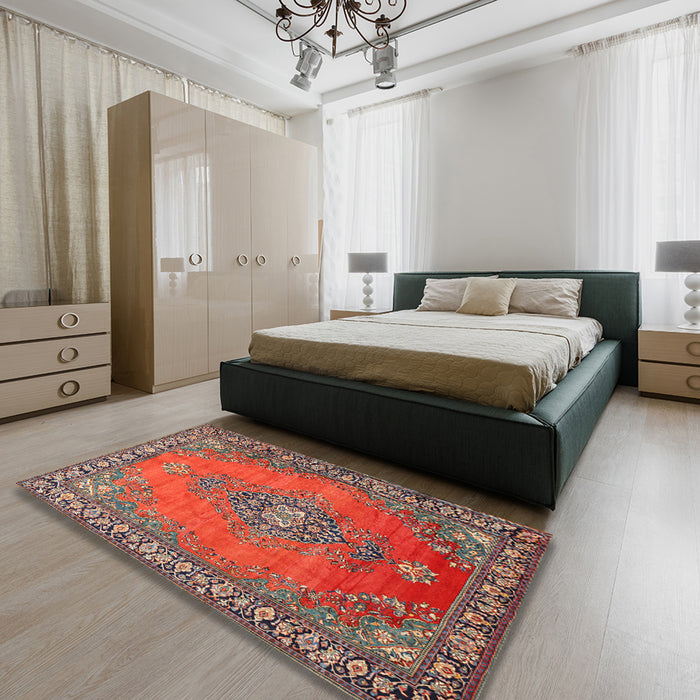 Machine Washable Traditional Dark Almond Brown Rug in a Bedroom, wshtr262