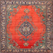 Square Traditional Dark Almond Brown Medallion Rug, tr262